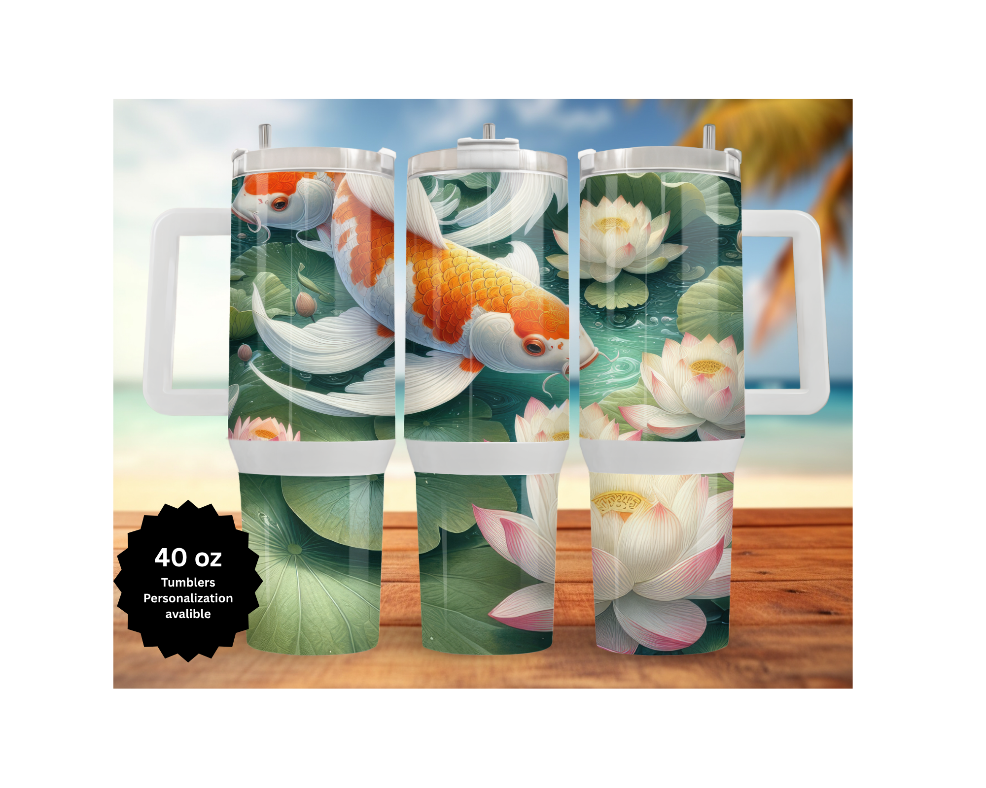 Koi Fish 30 and 40 oz Stainless-Steel Tumblers. Multiple Images Available.