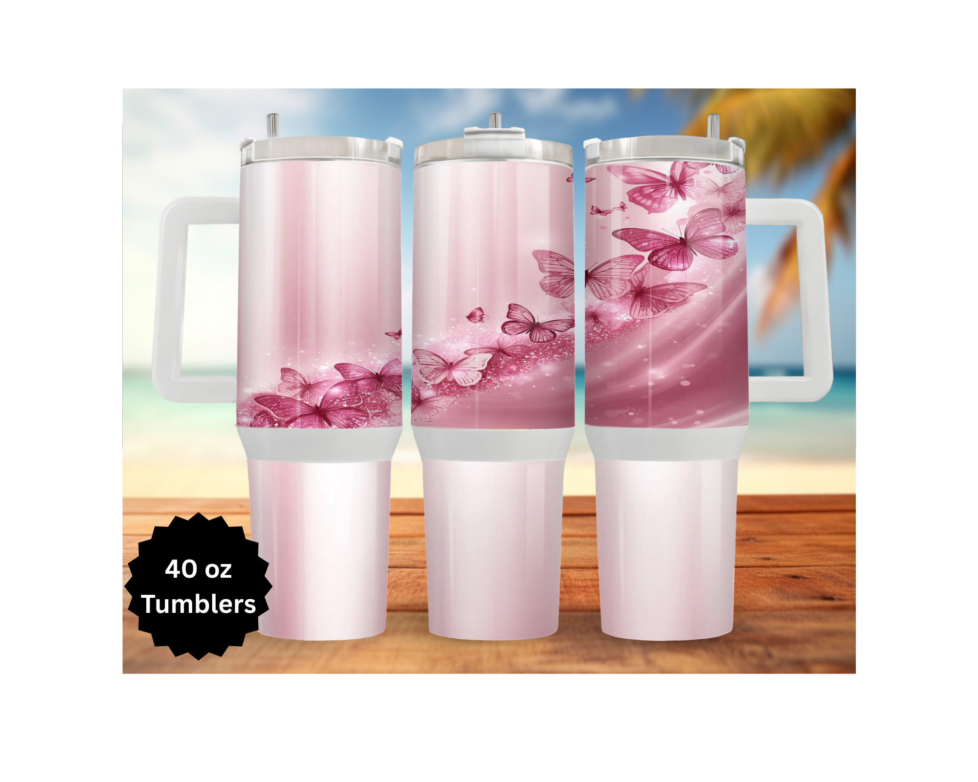 Butterfly 30 and 40 oz Stainless-Steel Tumblers. Multiple Images Available.