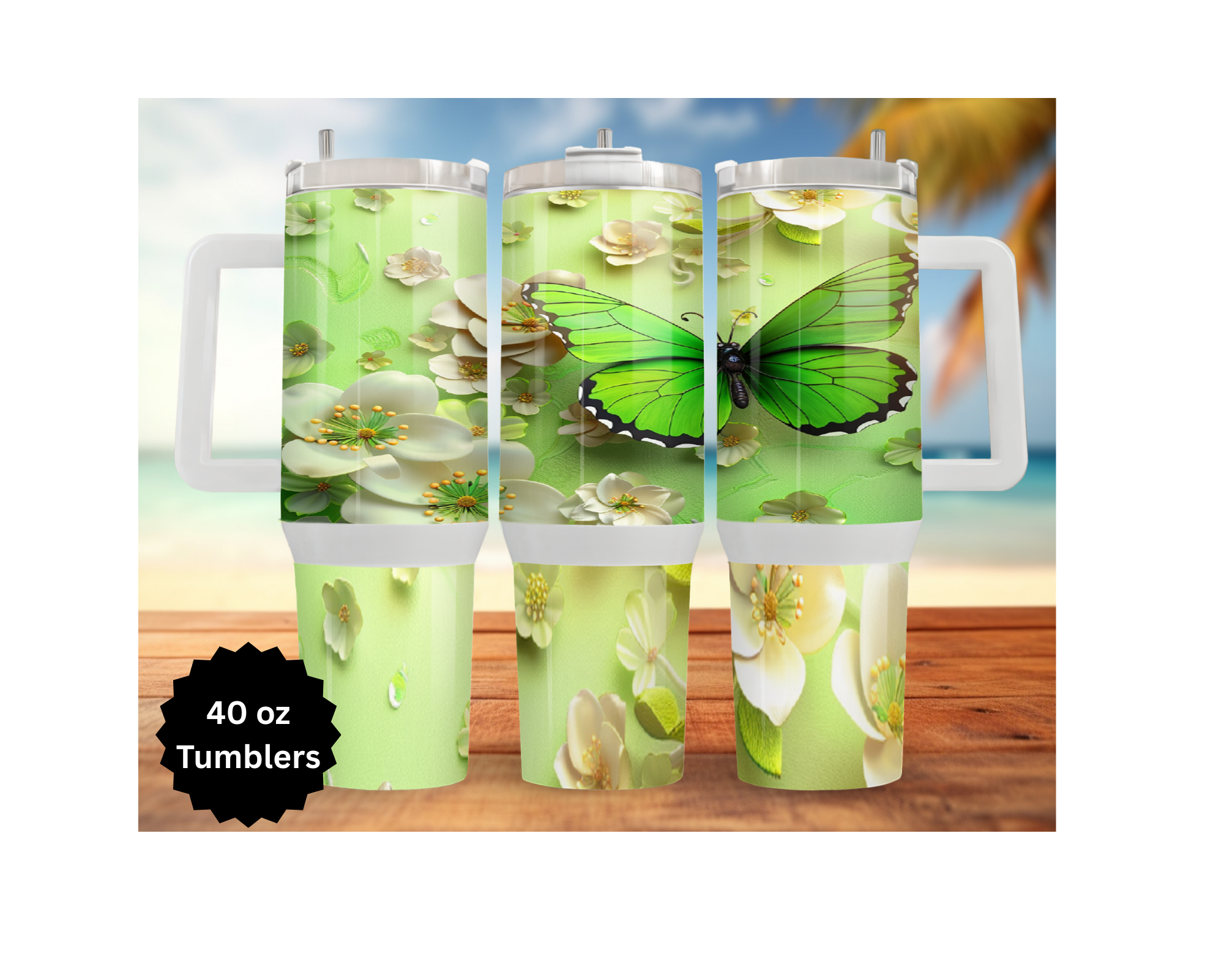 Butterfly 30 and 40 oz Stainless-Steel Tumblers. Multiple Images Available.