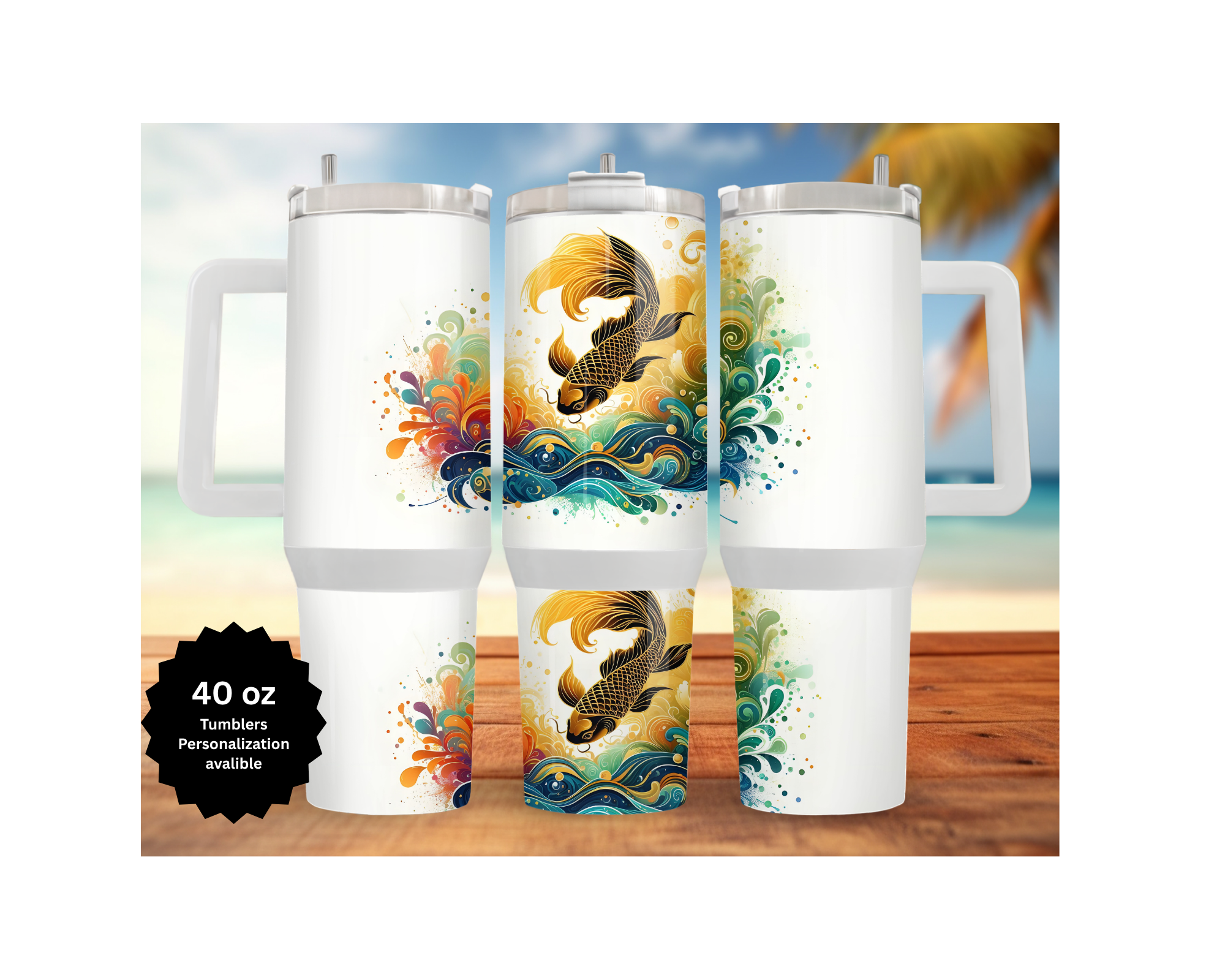 Koi Fish 30 and 40 oz Stainless-Steel Tumblers. Multiple Images Available.