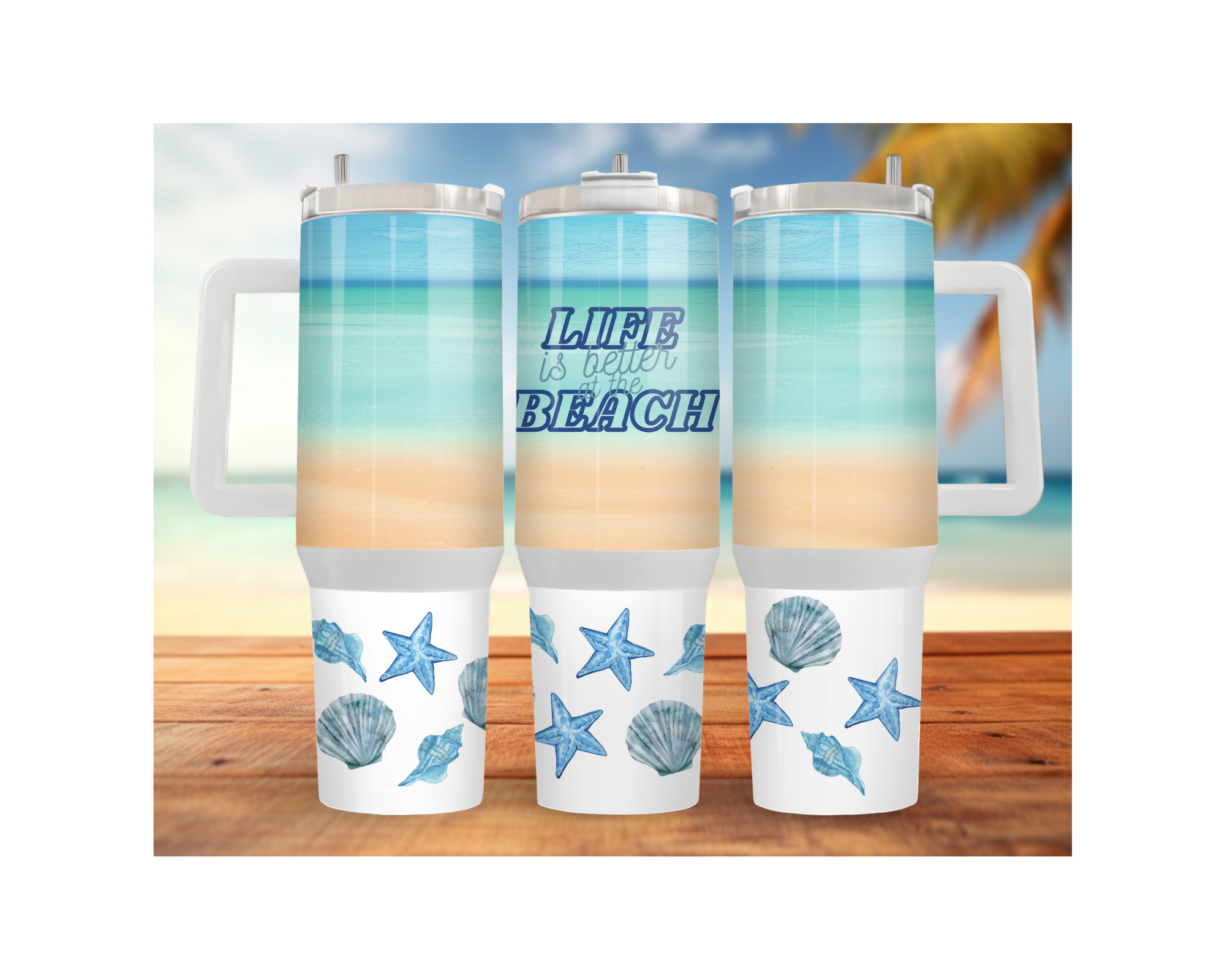 30- and 40-ounce Beachy Bliss Stainless Steel Tumbler.  Multiple Sizes and Images Available.